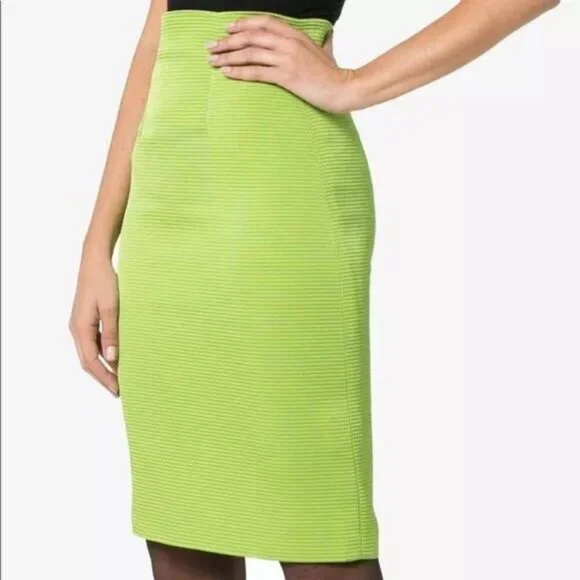 NWT VERSACE Lime Green Fitted High Waisted Ribbed Pencil Skirt Sz